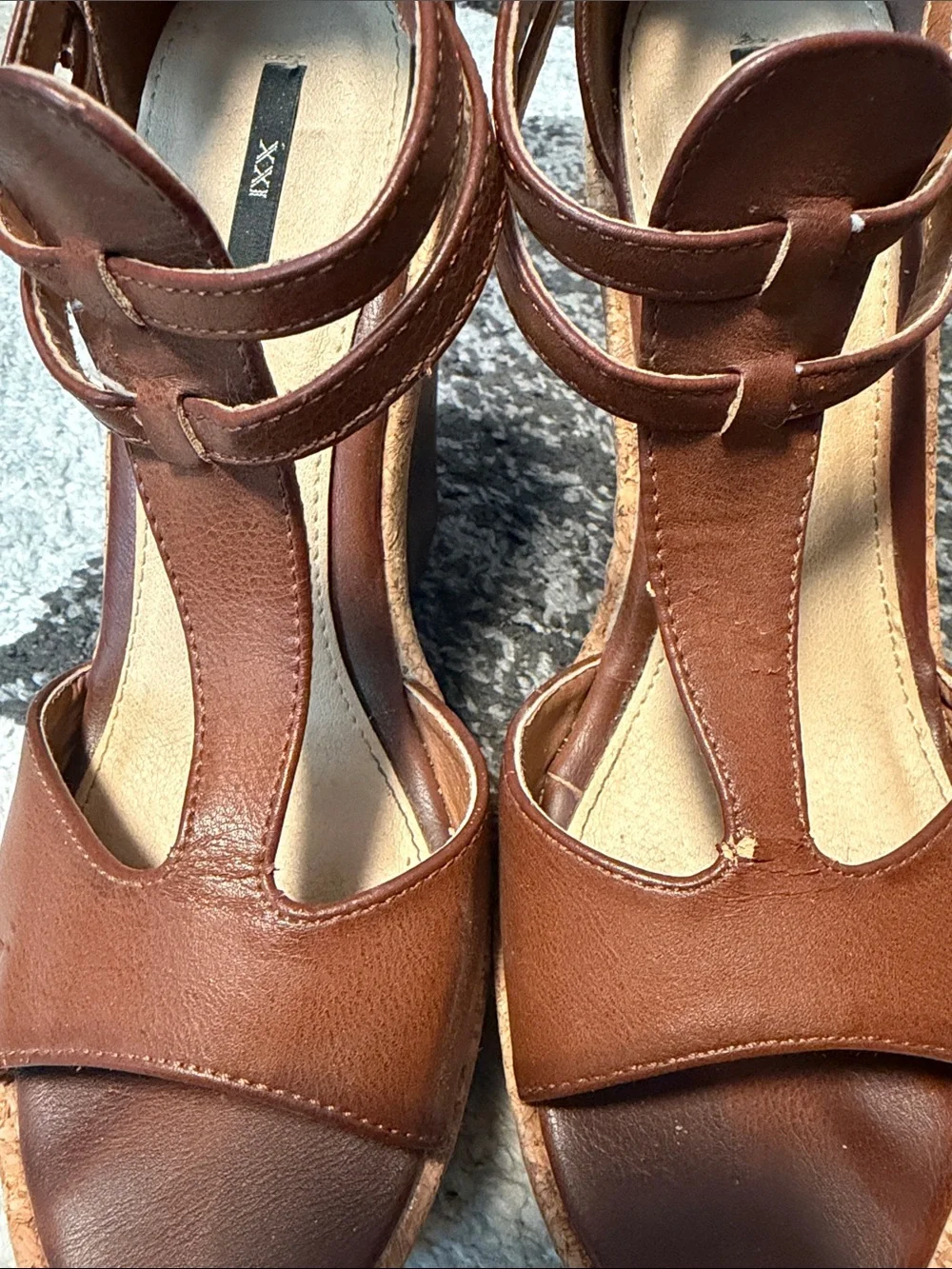 Forever 21 platform wedge sandals, brown / cork, sz 8, pre-loved condition! Y2K!